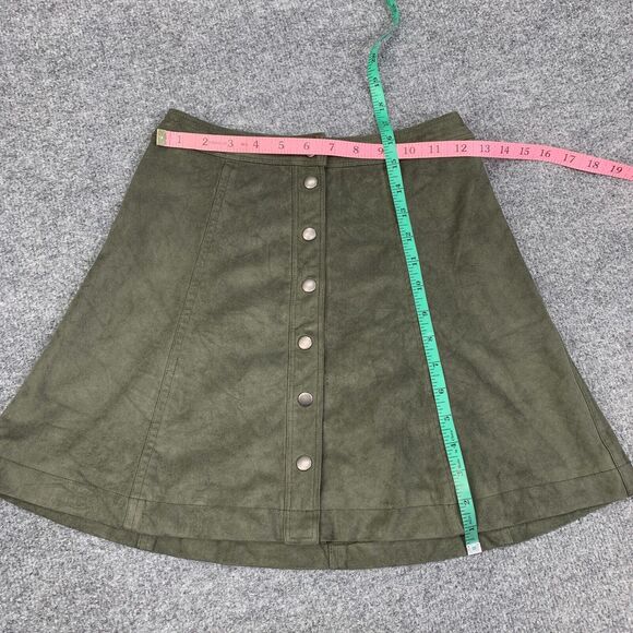 Abercrombie & Fitch Skirt Womens 0 Avocado Front Snap Button Faux Suede Skater - Picture 7 of 12